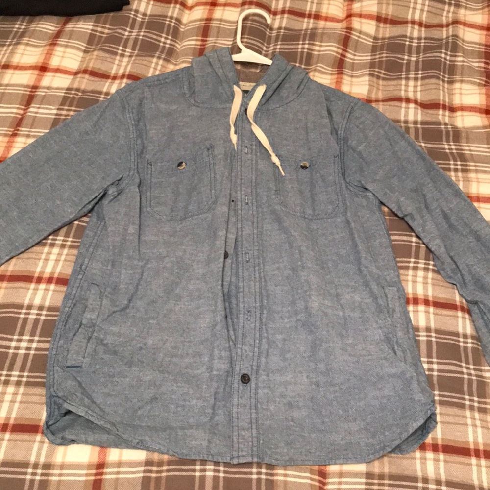 Modern Amusement Denim Hooded Button Up